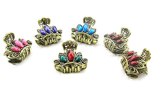 12PCS Women Vintage Alloy Mini Hair Jaw Clip Rhinestone No-Slip Hair Grip Hair Pin Hair Claw Small Bang Clip Hair Clamp -Style 2-