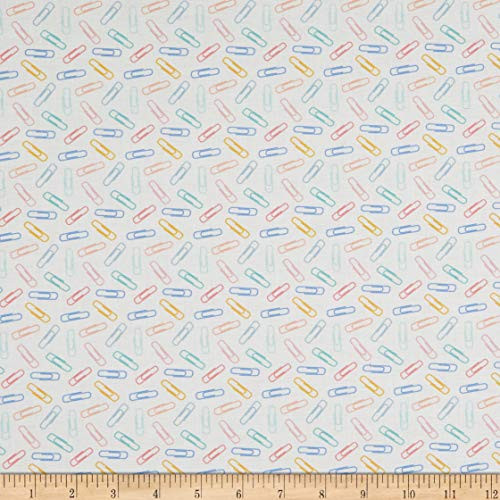 Camelot Fabrics Camelot Teachers Rule Paperclips Fabric- White