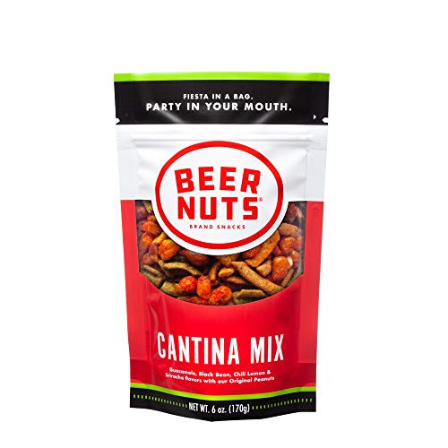 BEER NUTS Cantina Mix - 6oz Resealable Bag- - Original Peanuts- Chili Lemon Roasted Corn- Black Bean Sticks- Guacamole Bites