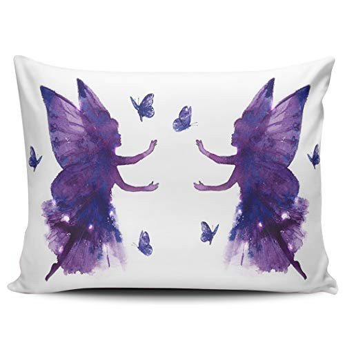 CENYUO Pillowcase Watercolor Purple Dancing Fairies with Butterfly Decorative Pillow Case Throw Pillows Cushion Cover Boudoir 12x16 Inch for Home Decor Sofa Bedroom