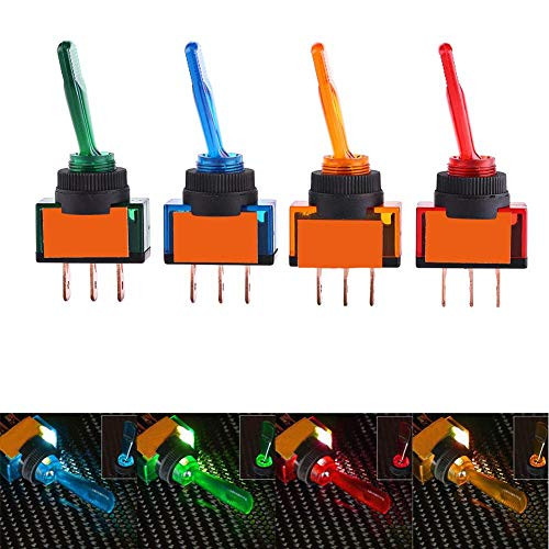 KIMISS Heavy Duty Rocker Toggle Switch-4 Pcs 12V 20A LED On/Off 3 Pin SPST Toggle Rocker Switch for Car Auto Truck Boat