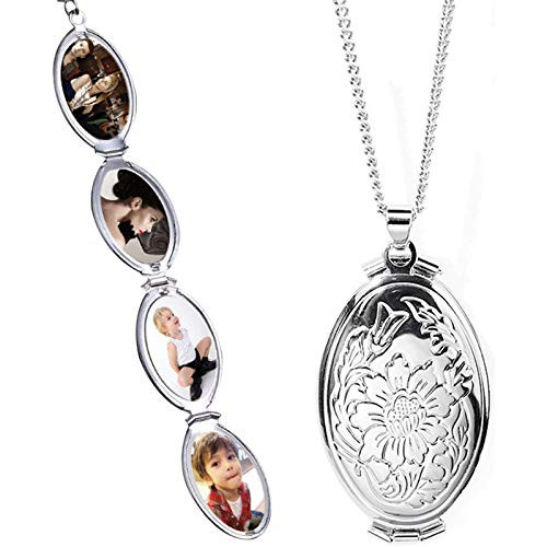 Nanafast Expanding Photo Locket Necklace Pendant 4 Pictures Chain Necklaces Memorial Gifts for Women Girls Silver-Style 5