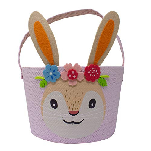 PTI Group Pink Bunny Easter Basket and Treats or Toys Container for Easter Egg Hunt -PG01339-