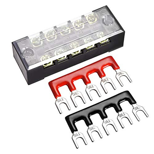 uxcell 2Set 5 Positions Dual Rows 600V 15A Copper Screw Terminal Strip Barrier Block with Cover Plus 400V 25A Pre-Insulated Terminals Barrier Strip