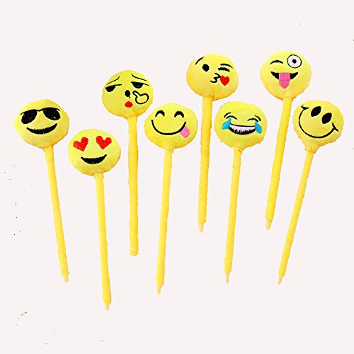 Crazy Night Assorted Emoji Ballpoint Pens Cute Plush Pen Toy for Kids Pack of 8