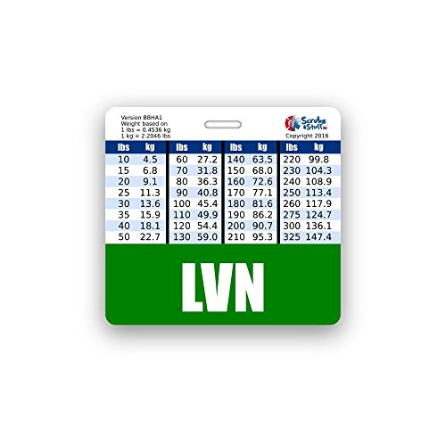 LVN Badge Buddy Horizontal w/Height  and  Weight Conversion Charts -Green-