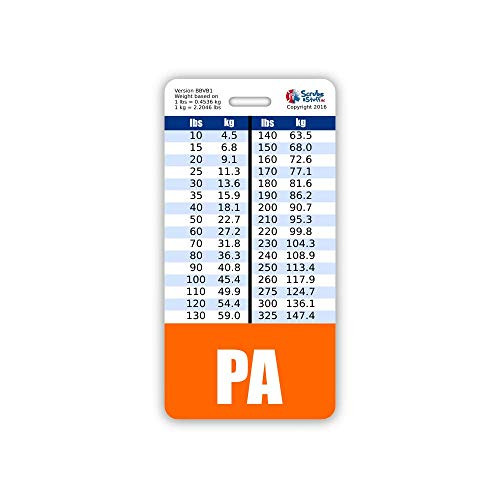 PA Badge Buddy Vertical w/Height  and  Weight Conversion Charts -Standard- Orange-