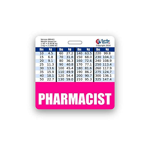 Pharmacist Badge Buddy Horizontal w/Height  and  Weight Conversion Charts -Standard- Pink-