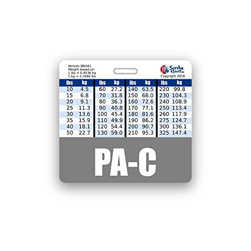 PA-C Badge Buddy Horizontal w/Height  and  Weight Conversion Charts -Standard- Gray-
