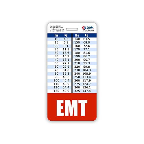 EMT Badge Buddy Vertical w/Height  and  Weight Conversion Charts -Standard- Red-