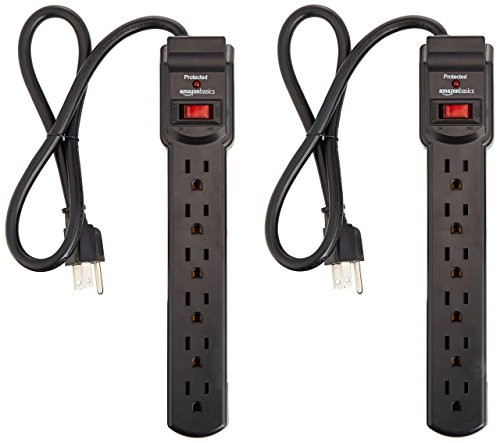 AmazonBasics 6-Outlet Surge Protector Power Strip 2-Pack, 200 Joule - Black (Renewed)