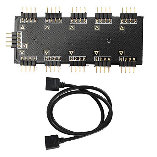 Vbestlife1 Computer 10-Channel RGB Hub- PC MOD Motherboard RGB Fan Extension Cable-RGB LED Splitter Hub-Suitable for PC Desktop Computer Motherboard-12V 4-Pin-5V 3-Pin---5V 3-Pin--