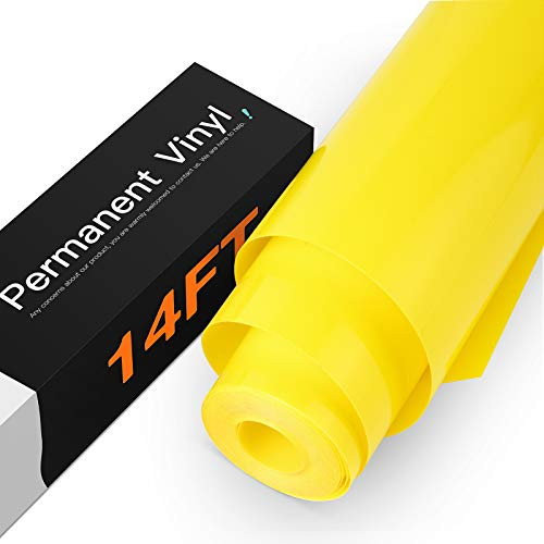 HTVRONT Yellow Permanent Vinyl- Yellow Vinyl for Cricut - 12inch x 14 FT Yellow Adhesive Vinyl Roll for Cricut- Silhouette- Cameo Cutters- Signs- Scrapbooking- Craft- Die Cutters -Glossy Lemon Yellow-