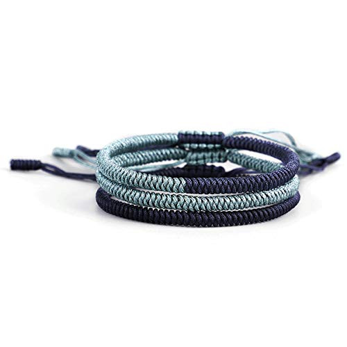 HUNO Handmade Rope Lucky Tibetan Knots Bracelets Set Adjustable Braided Friendship Bracelets for Men Women Jewelry-Blue HUNO Handmade Rope Lucky Tibetan Knots Bracelets Set Adjustable Braided Friendship Bracelets for Men Women Jewelry-Blue