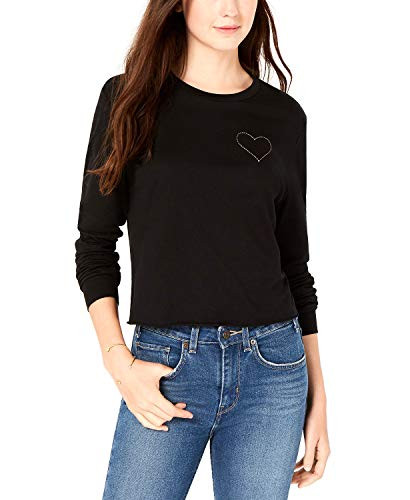 Carbon Copy Embroidered Heart Top Black L