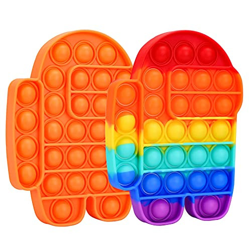 2 Pack Fidget Toys- Push Popping Bubble Sensory Fidget Toys- Silicone Bubble Sensory Toys Stress and Anxiety Relief Toys for Adults and Kids with ADD- ADHD- Autism Special Needs - Rainbow  and  Orange