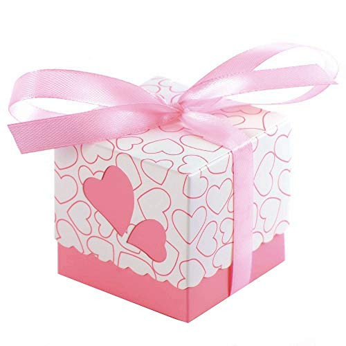JZK 50 Pink Heart Wedding Favour Box Sweet Box Gift Box for Wedding Birthday Baby Shower Christening Graduation Christmas Party Favours Box