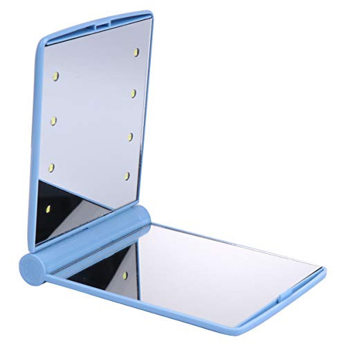 Beaupretty Led Makeup Mirror Handheld Mirrior Square Compact Mirror Pocket Mirrors Foldable Mini Cosmetic Mirror for Girls Women Ladies without Battery -Blue-