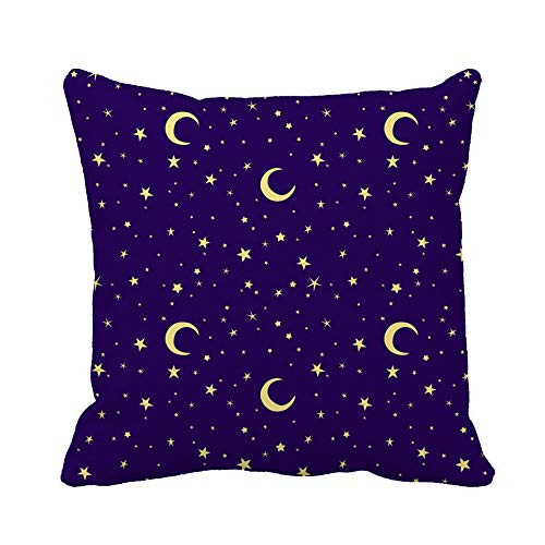 Awowee Throw Pillow Cover Purple Golden Yellow Moon and Stars Sky on Blue 16x16 Inches Pillowcase Home Decorative Square Pillow Case Cushion Cover