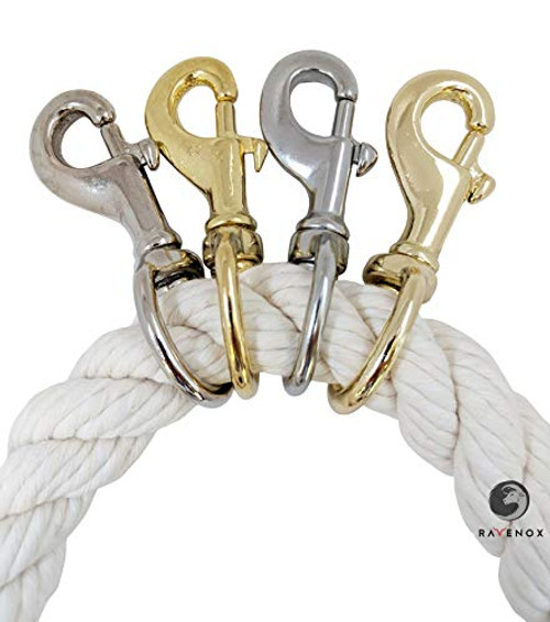 Ravenox Snap Hooks Heavy Duty |-Brass Plated--1inch x 2-Pack- | 1-inch Swivel Snaps | Keychain Clip with Eye Bolt | Swivel Hook- Bolt Snap for Scuba- Flagpoles- Horse Leads- Leashes | Rope Hardware