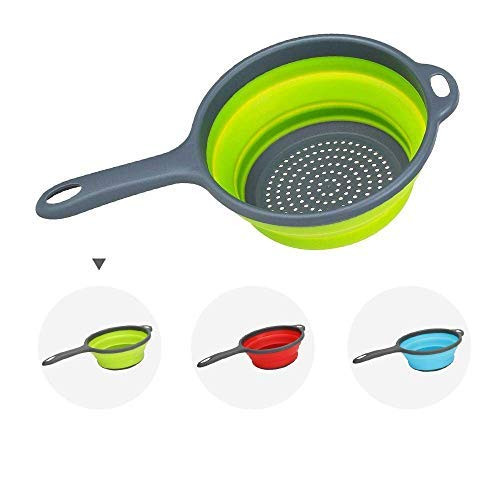 Kitchen Foldable Silicone Strainer- Learja Collapsible Colander with Handle- Food-Grade Silicone kitchen Strainer Space-Saver Folding Strainer Colander- 2 quart -Green- 1 Pack-