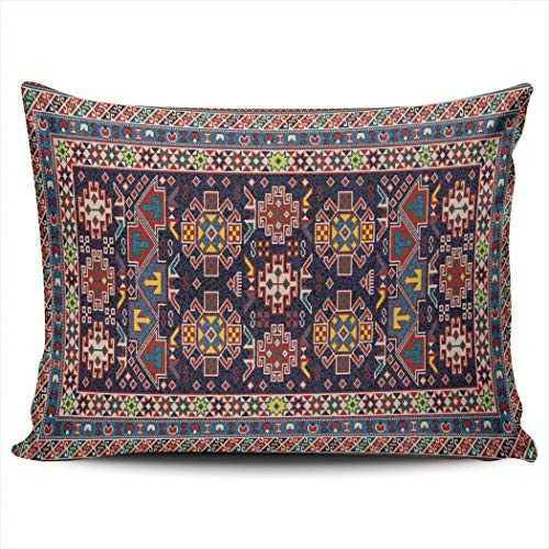 CENYUO Pillowcase Colorful Traditional Geometric Red Blue and Yellow Decorative Pillow Case Throw Pillows Cushion Cover Lumbar 12x20 Inch for Home Decor Sofa Bedroom