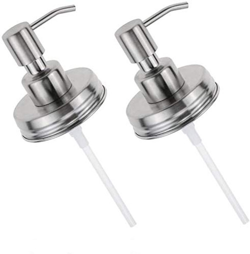 HOMEKNOBS Mason Jar Soap Dispenser Lids Stainless Steel Lotion Dispenser Pump Replacement for Regular Mouth Lid- Liquid Soap Pumps- Hand Soap-Dish Soap- Lotions 2 Pack