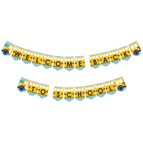 NUOBESTY Back to School Banner Hanging School Bus Garland First Day of School Bunting Decorations for Classroom Pre School Kindergarten -Assorted Color-