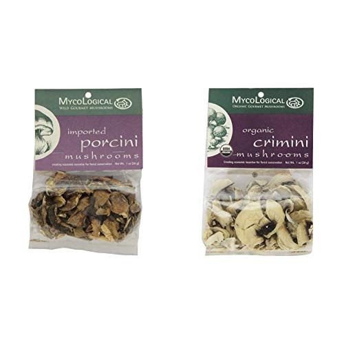 Mycological Dried Imported Porcini Mushrooms- 1 Ounce Package  and  Dried Organic Crimini Mushrooms- 1 Ounce Package