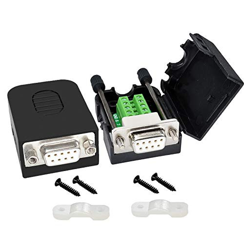 CenryKay DB9 Solderless RS232 D-SUB Serial to 9-pin Port Terminal Male Adapter Connector Breakout Board with Case Long Bolts Tail Pipe -2PCS Female-