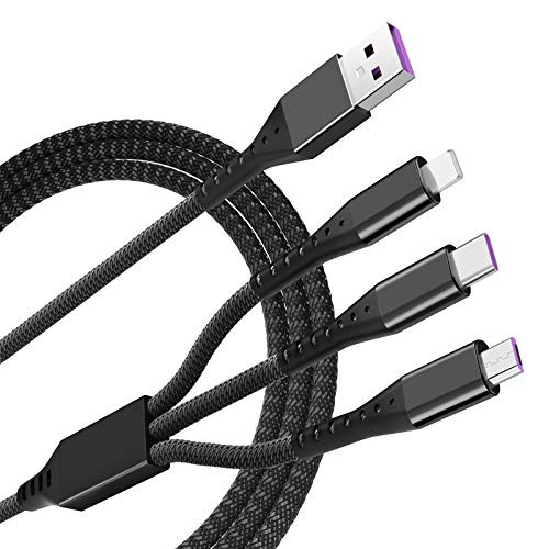 SVEUC 2Pack Multi Charging Cable-5A Supercharge Fast Charge--4FT Multi Charger Cable Nylon Braided Universal 3 in 1 Multiple Charging Cord with Type-C Micro USB Connectors for Cell Phones and More