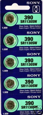 Sony Silver Oxide Watch Batteries 1.55V 390 -SR1130SW- Button Battery-pack of 5-