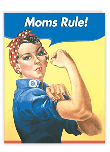 Moms Rule - Happy Mothers Day Card with Envelope -Large 8.5 x 11 Inch- - Retro- Playful Mothers Day Greeting Card for Mother- Mom - Personalized Classic Stationery Notecard J0096