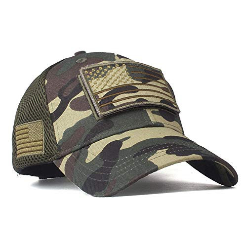 yeyimei Army Camouflage Baseball Cap Cotton USA American Flag Patch Tactical Hat Mesh Back Adjustable Embroidered Operator Low Profile Hat