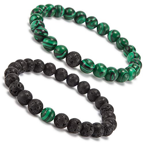Distance Bracelet Enjoit Black Matte Agate  and  White Howlite Energy Stone Beads Bracelet Set Couple Jewelry -Stretch Green-