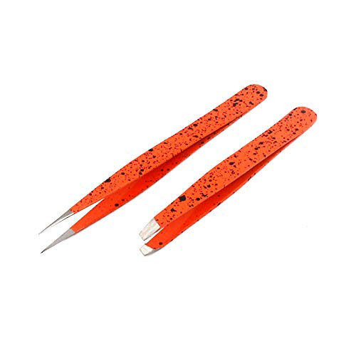 DDP Tweezers for Ingrown Hair- Precision Slant Tweezers and Pointed Eyebrows Tweezer Set Stainless Steel Eyebrow Plucking 2 Pieces -Orange and Black- DDP Tweezers for Ingrown Hair- Precision Slant Tweezers and Pointed Eyebrows Tweezer Set Stainless Steel Eyebrow Plucking 2 Pieces -Orange and Black-