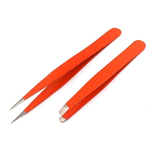 DDP Tweezers for Ingrown Hair- Precision Slant Tweezers and Pointed Eyebrows Tweezer Set Stainless Steel Eyebrow Plucking 2 Pieces -Orange- DDP Tweezers for Ingrown Hair- Precision Slant Tweezers and Pointed Eyebrows Tweezer Set Stainless Steel Eyebrow Plucking 2 Pieces -Orange-
