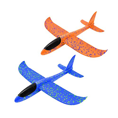 STOBOK Flight Mode Foam Glider Plane 2pcs- Aircraft Airplane Model Manual Throwing Airplane Toys Outdoor Sports Toys for Kids- 48cm Blue Plus 48cm Orange