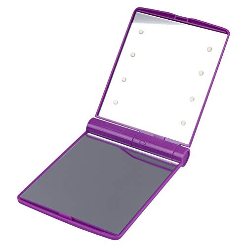 Beaupretty Foldable Led Makeup Mirror Portable Handheld Travel Compact Cosmetic Mirror with Light for Women Travel Daily Use Purple Without Battery