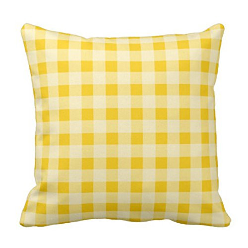 Emvency Throw Pillow Cover Checked Yellow Gingham Check Plaid Checkered Decorative Pillow Case Home Decor Square 18 x 18 Inch Pillowcase