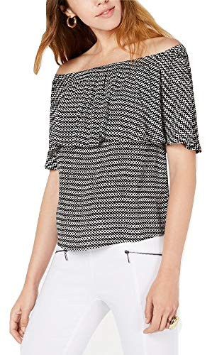 Bar III Women's Off-The-Shoulder Striped Top Black Geo Party X-Small