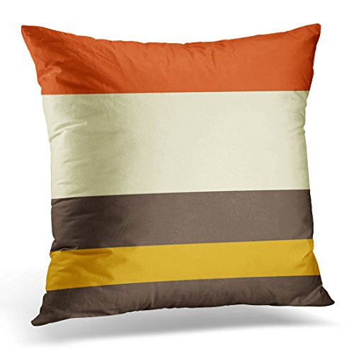 TORASS Throw Pillow Cover Colorful Retro Vintage Orange Grey Yellow Cream Striped Stripes Abstract Decorative Pillow Case Home Decor Square 16x16 Inches Pillowcase