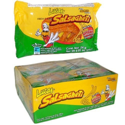 Lucas Salsagheti Flavor Mango with Gusanos Tamarind Flavor Sauce- 0.85 oz- 12 package box