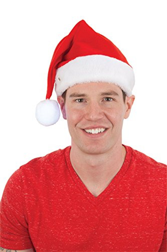 Jacobson Hat Company Men's Santa Hat with Led Light-Up Ball- Red- Adult