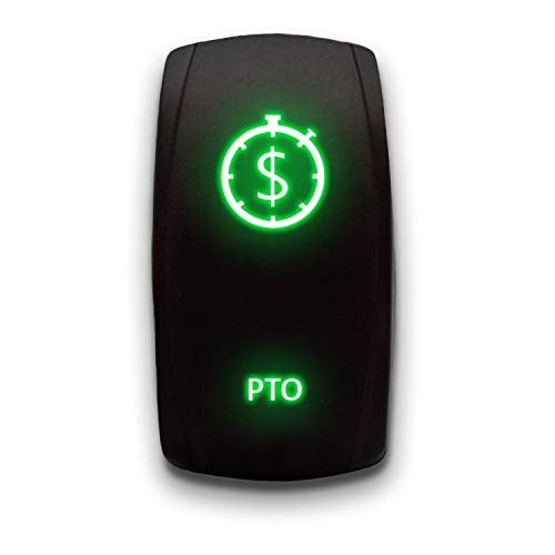 PTO - Green - STARK 5-PIN Laser Etched LED Rocker Switch Dual Light - 20A 12V ON/OFF