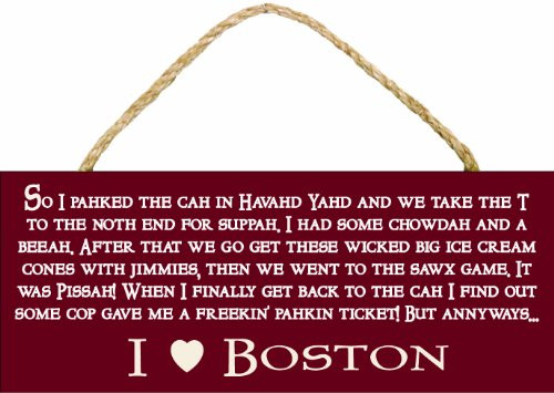 My Word! I Love Boston - 4x10 Hanging Wooden Sign