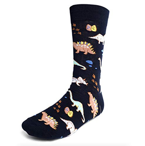 Urban-Peacock Men's Novelty Fun Crew Socks for Dress or Casual - -Dinosaurs - Black- 1 Pair-