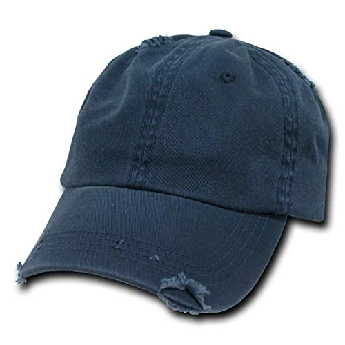 Navy Blue Vintage Distressed Polo Style Unstructured Low-Profile Baseball Cap Hat
