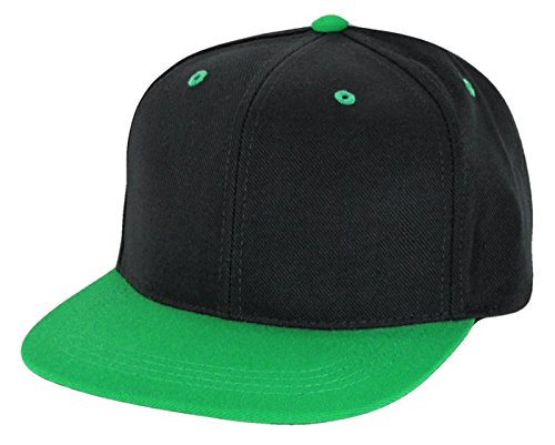 DECKY Two Tone Retro Flat Bill Snapback Baseball Cap -One Size- Black/Kelly Green-