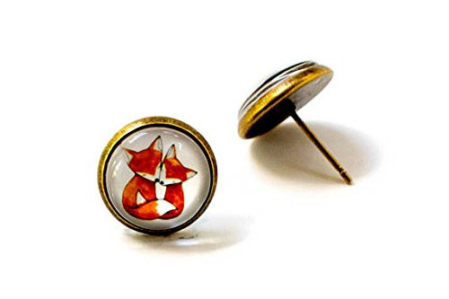 Cuddle Fox Earrings- Jewelry- Orange Fox Earrings- Glass Stud Earrings- Fox Earring Studs